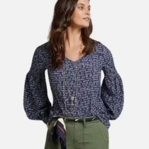 Cabi Te Amo Navy White Purple Love Print Long Sleeve Blouse M